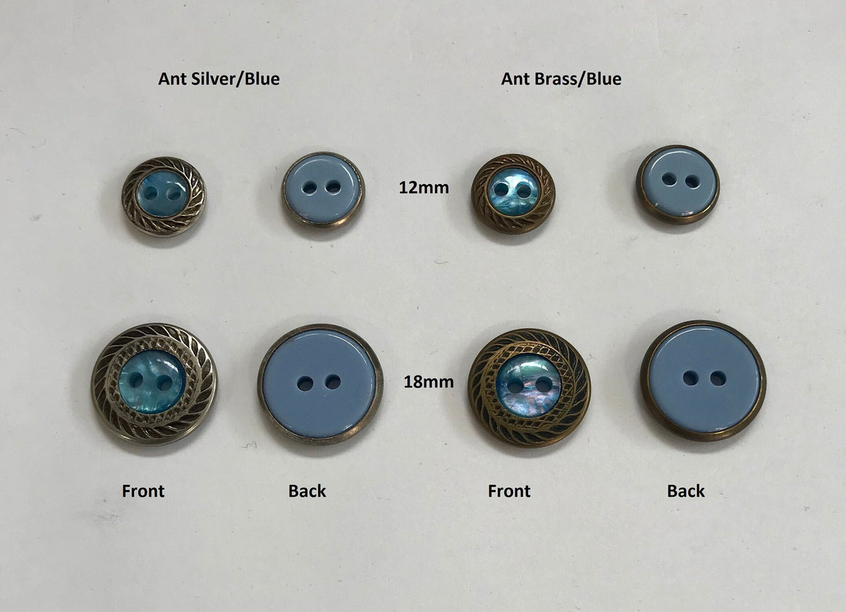 1 Dozen(1 package) Vintage Blue/Ant Brass or Ant Silver Metal Rim - 2-